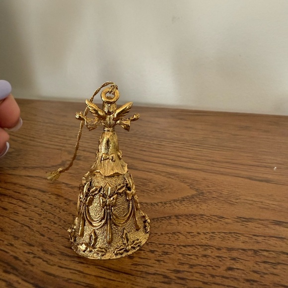 Vintage Lunt EP Pewter Gold Angel Christmas Bell Ornate Ornament Made In USA - Picture 4 of 8